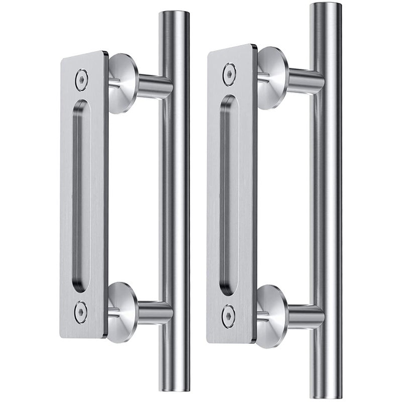 EaseLife 12" Stainless Steel Sliding Barn Door Handles and Pulls Flush Hardware Set, Double Sided, Brushed Finish, Easy Install, 2 Pack - Image 1